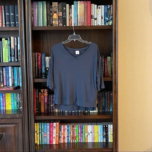 CABI Soft Stretch 5190 Tempt V-Neck Charcoal Tee Top Shirt Small - Picture 2 of 3